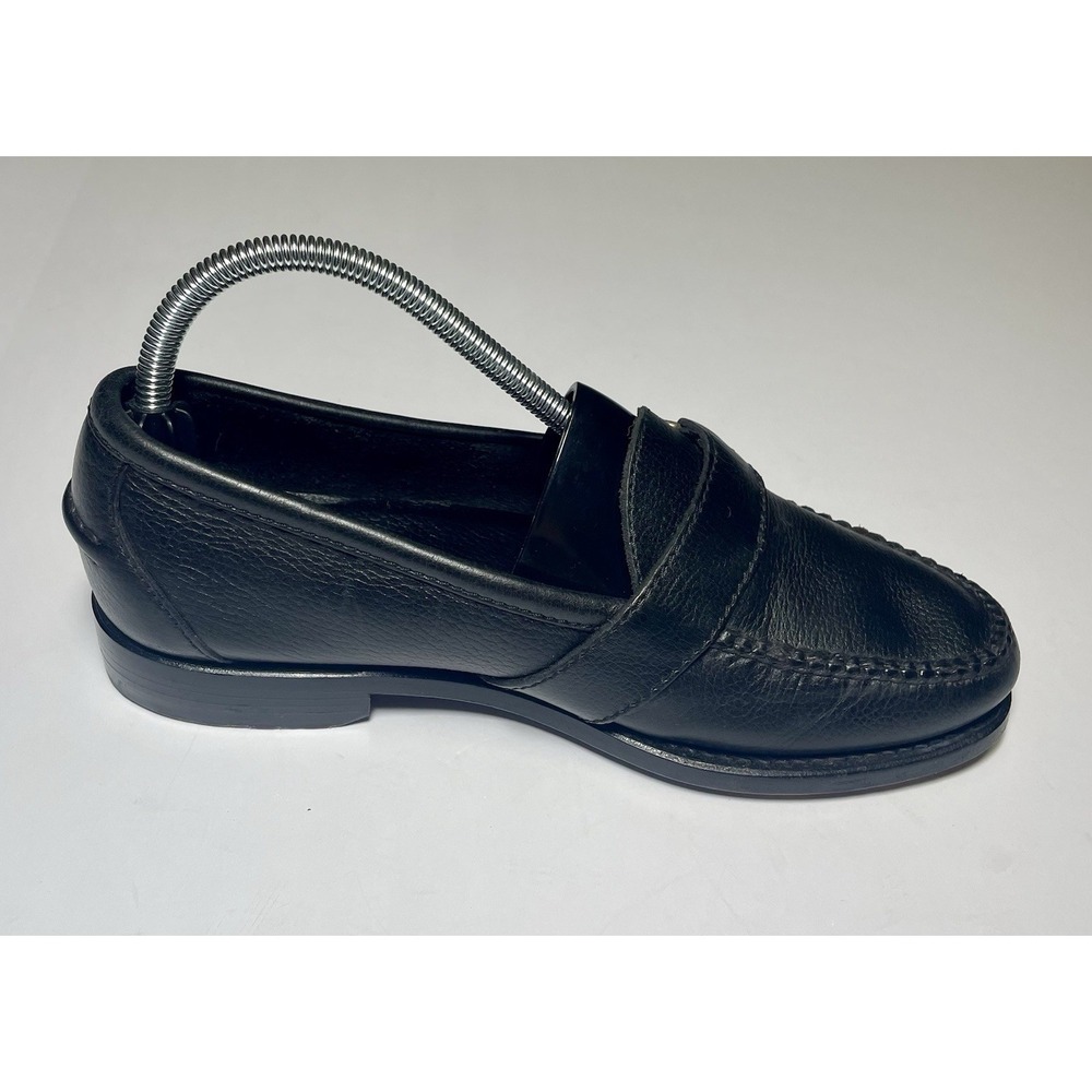 Vintage POLO Ralph Lauren Black Pebble Leather Buckle Loafers 8 D Made In Mexico